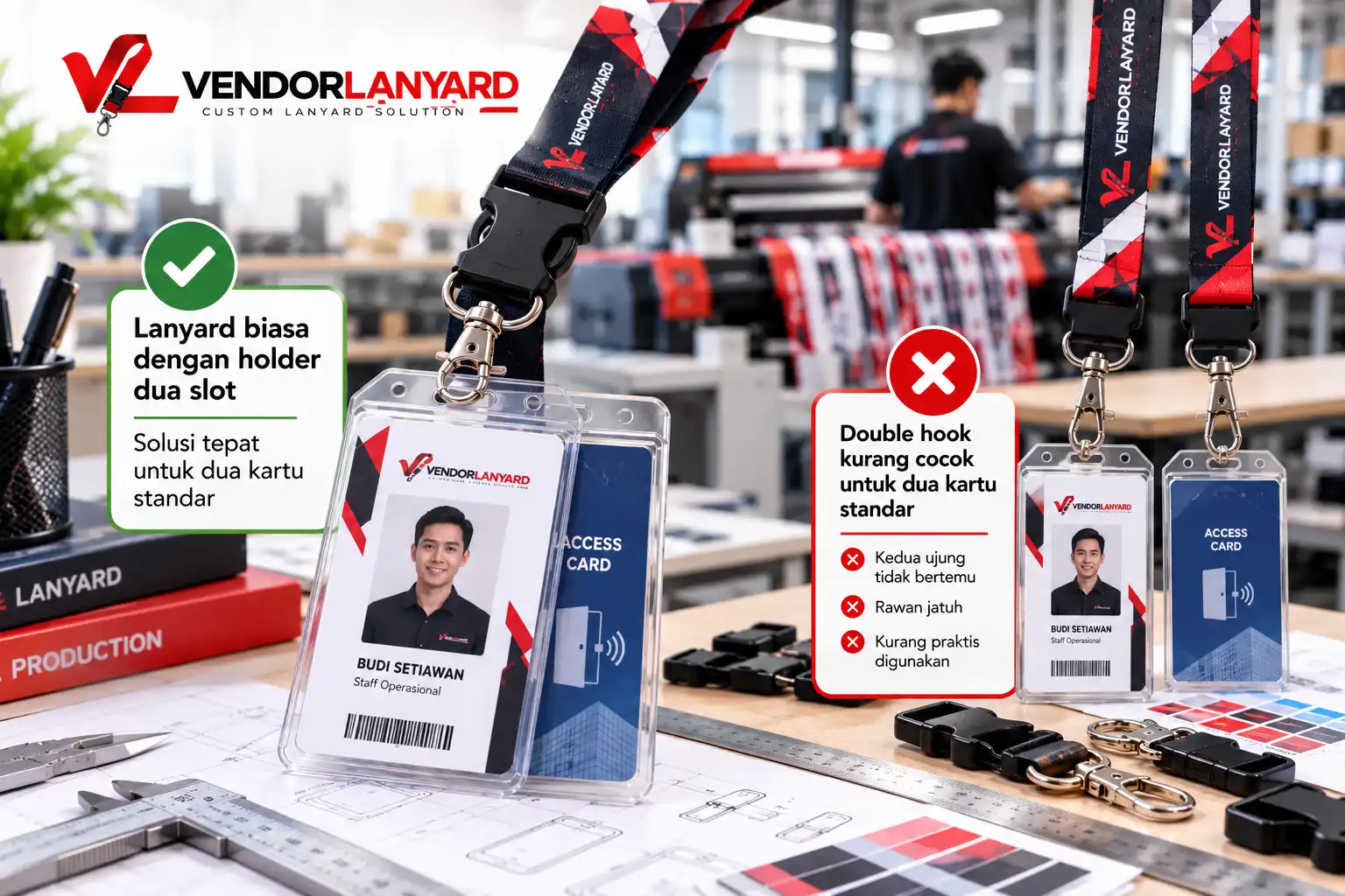 Lanyard untuk Dua Kartu, Bagaimana Menentukan Konfigurasi Holder dan Hook?