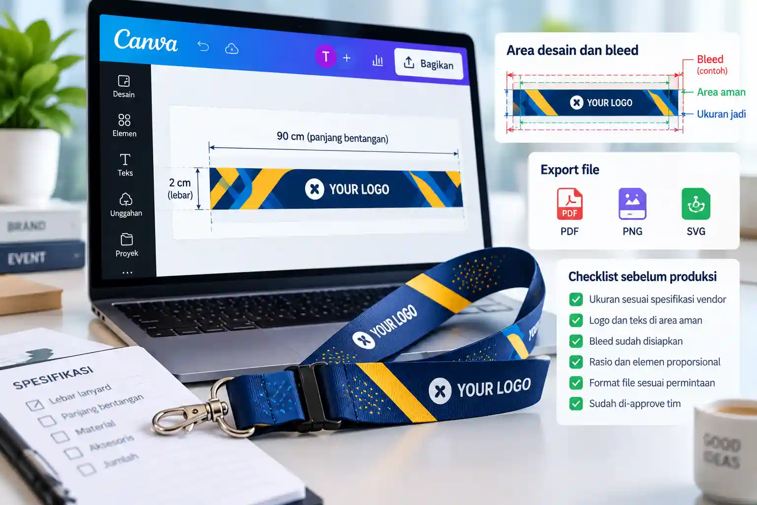 Ukuran Lanyard ID Card di Canva, Apa yang Harus Disesuaikan Sebelum Masuk Produksi?